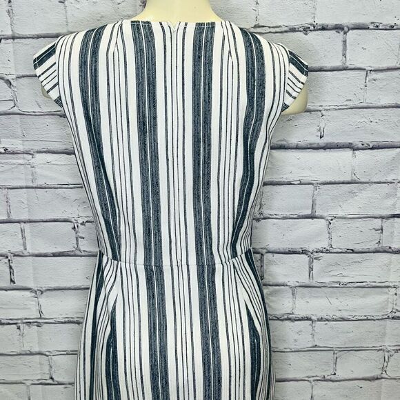 J.Crew Womens Cream Blue Patch Pocket Striped Tweed Sheath Midi Dress Size 4 - Picture 3 of 9